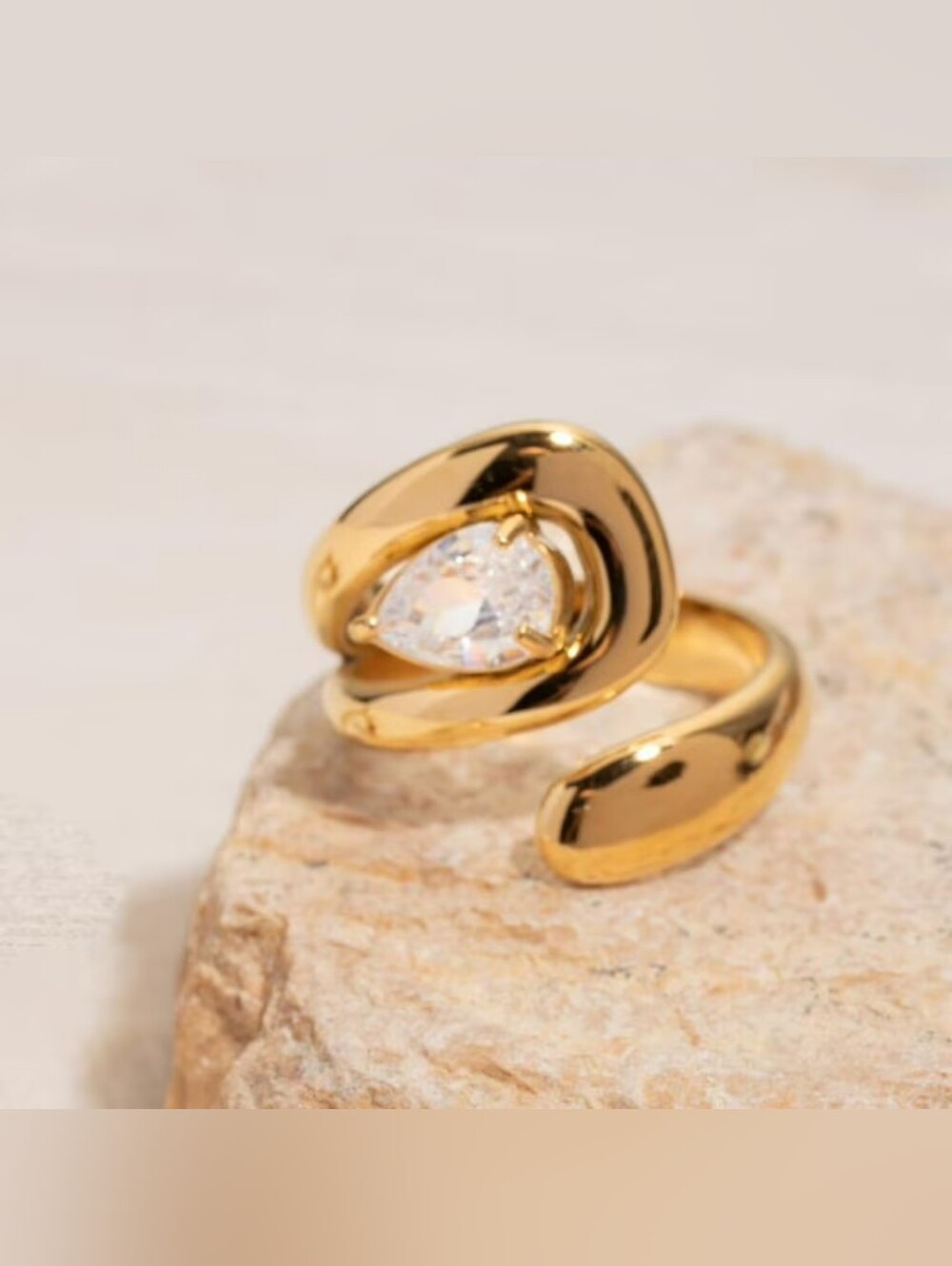 Trendy 18K Gold Plated and Stainless Steel Women's Ring